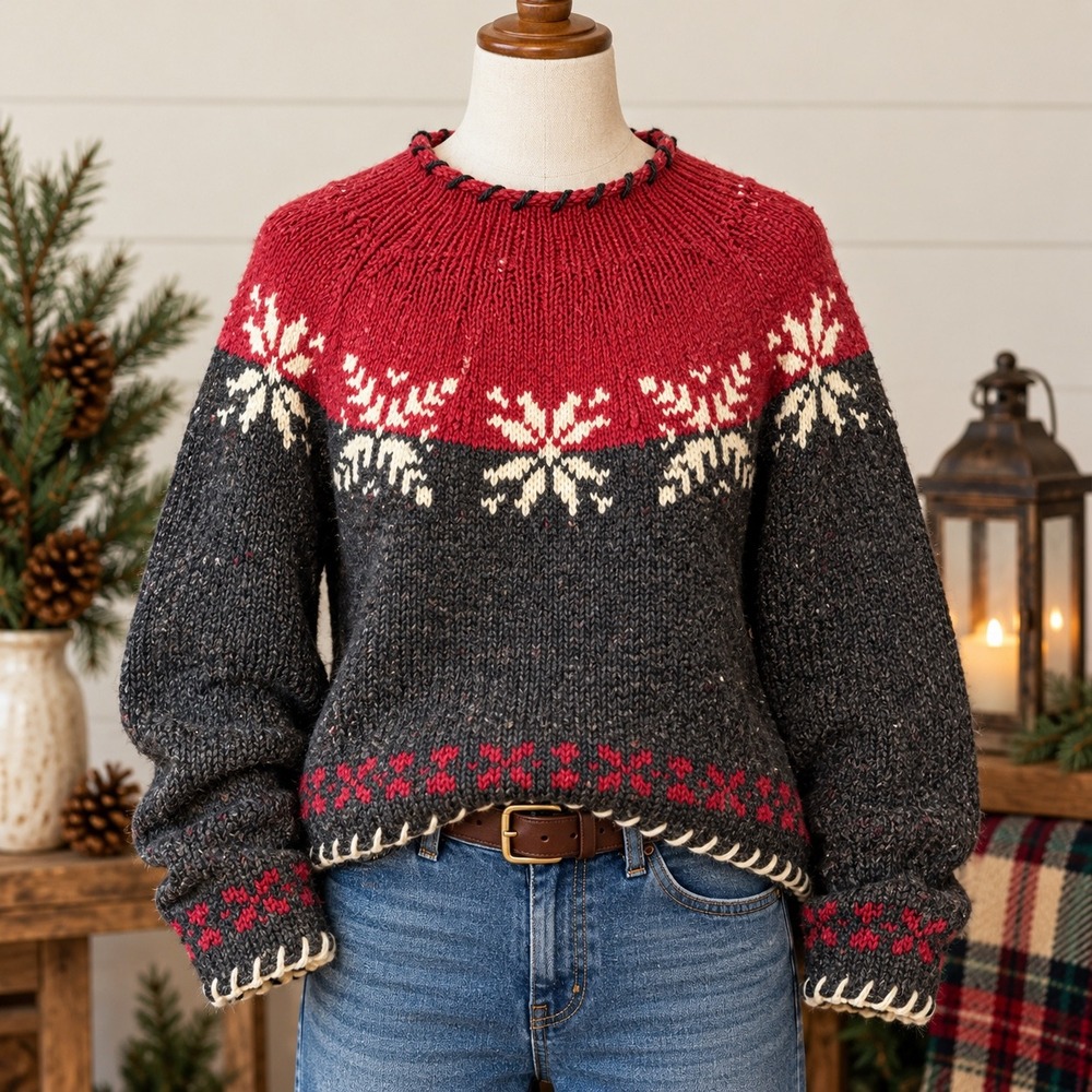 Woolrich Fair Isle Sweater Sz XL Christmas Lambswool Snowflake Cabin Cozy Chunky